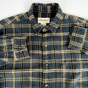 Eddie Bauer Flannel Long Sleeve Shirt Men's M Reg Tartan Plaid Brown Gray Cotton
